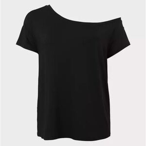 Torrid Performance Jersey Off-Shoulder Short Sleeve Black Active Tee